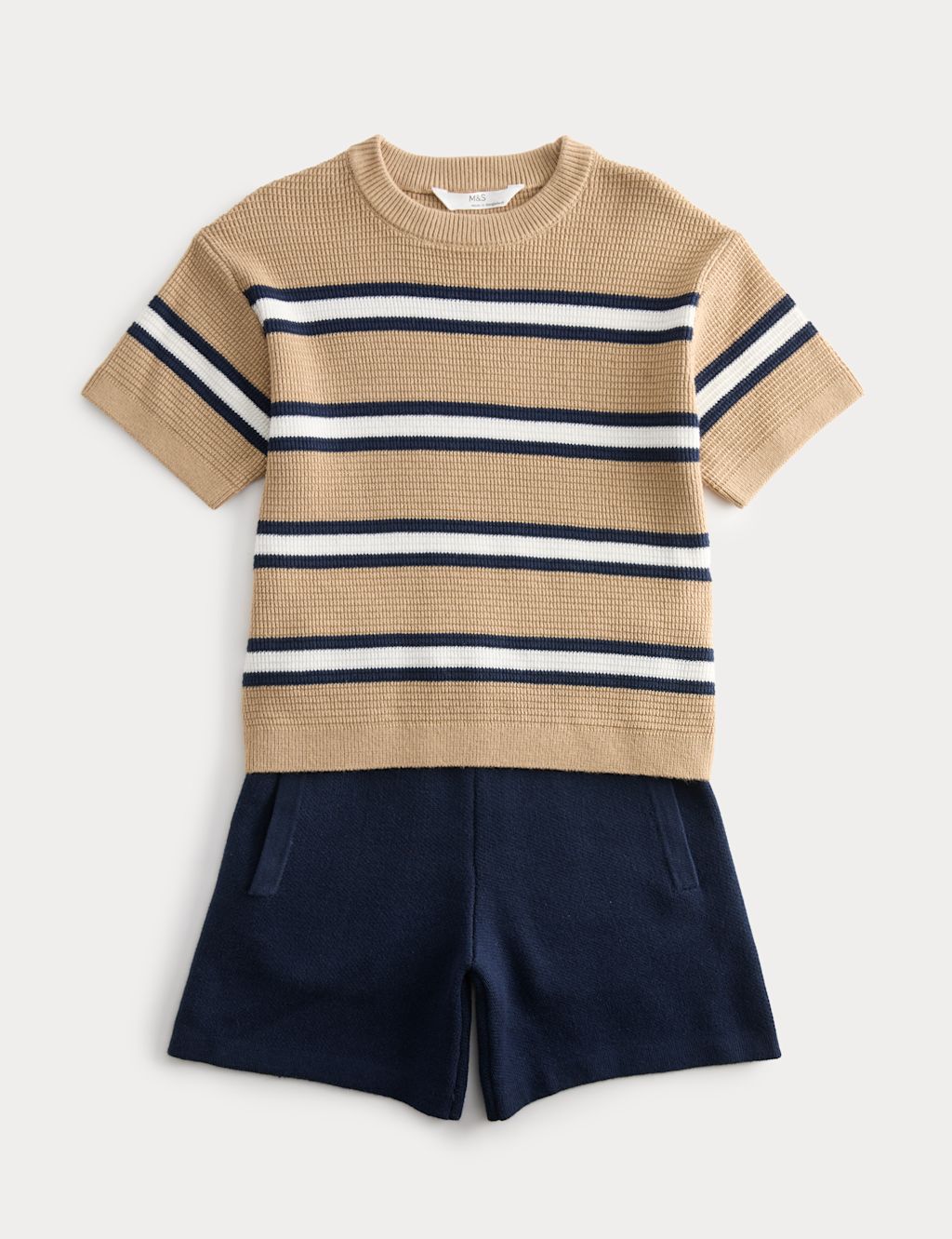 M&S 2 Piece Pure Cotton Knitted Outfit (2-10 Yrs) - 2-3 Years - Navy, Navy