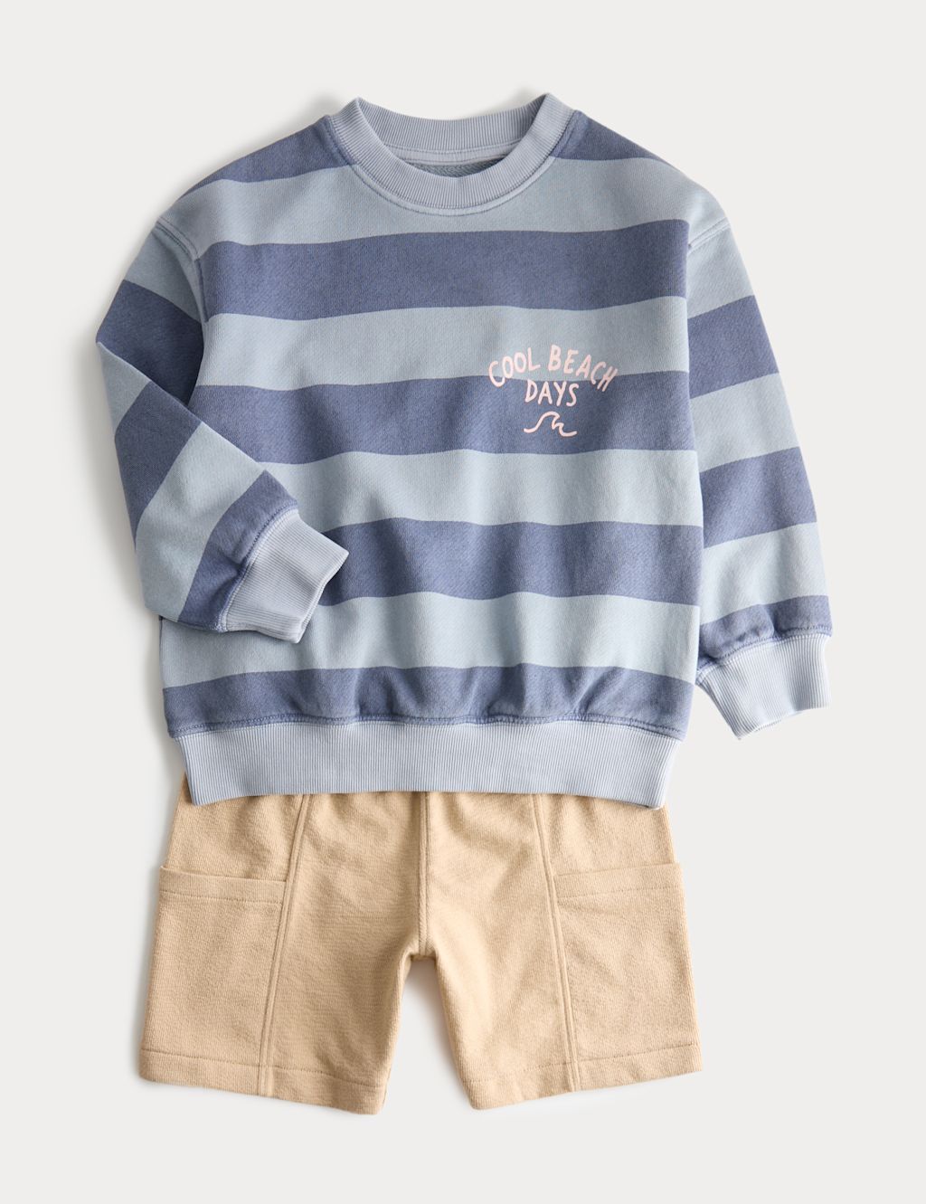 M&S 2 Piece Pure Cotton Paradise Striped Outfit (2-8 Yrs) - 2-3 Years - Blue Mix, Blue Mix