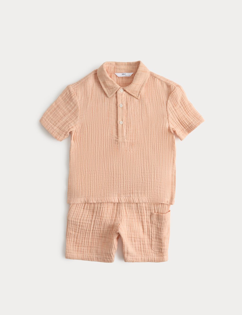 M&S 2 Piece Pure Cotton Striped Popover Outfit (2-8 Yrs) - 4-5 Years - Orange Mix, Orange Mix