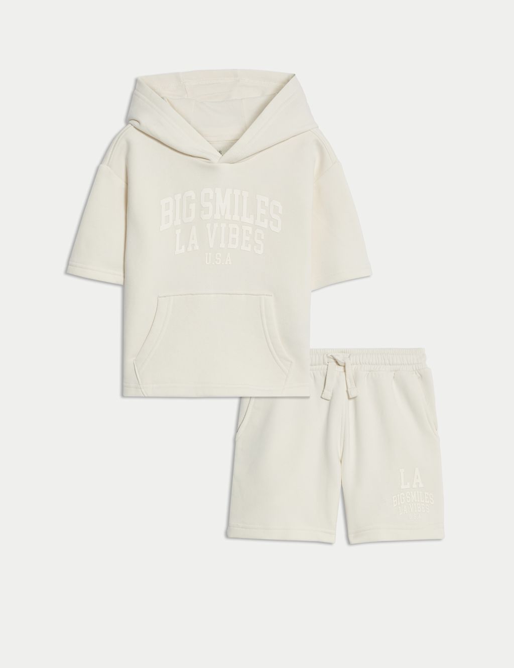M&S 2pc Cotton Rich Hoodie & Shorts Set (2-8 Yrs) - 2-3 Years - Neutral, Neutral