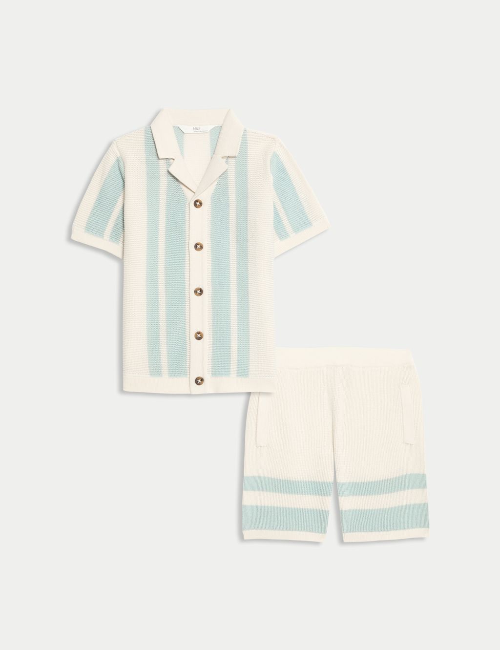 M&S 2pc Pure Cotton Knitted Top & Bottom Outfit (2-8 Yrs) - 3-4 Y - Blue Mix, Blue Mix