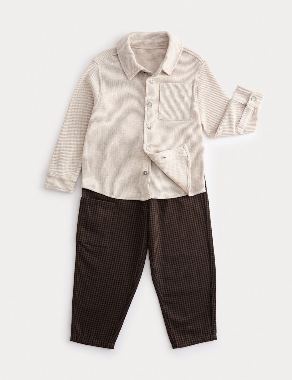 M&S 2pc Shirt & Trouser Outfit (2-8 Yrs) - 2-3 Y - Brown Mix, Brown Mix