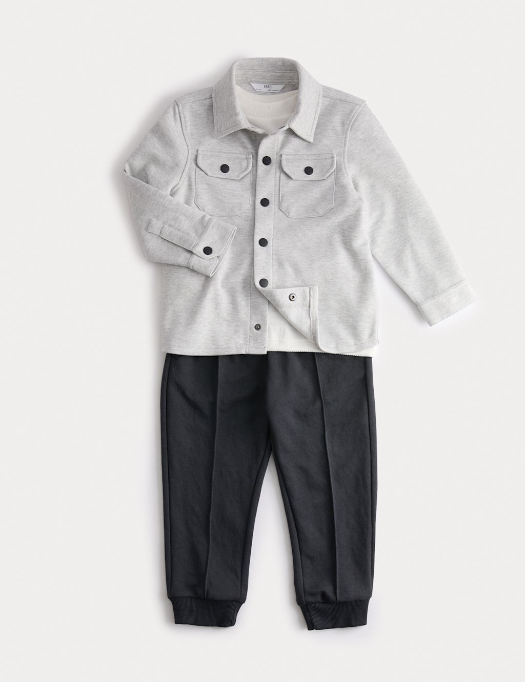 M&S 3pc Cotton Rich Outfit (2-8 Yrs) - 2-3 Y - Grey Mix, Grey Mix