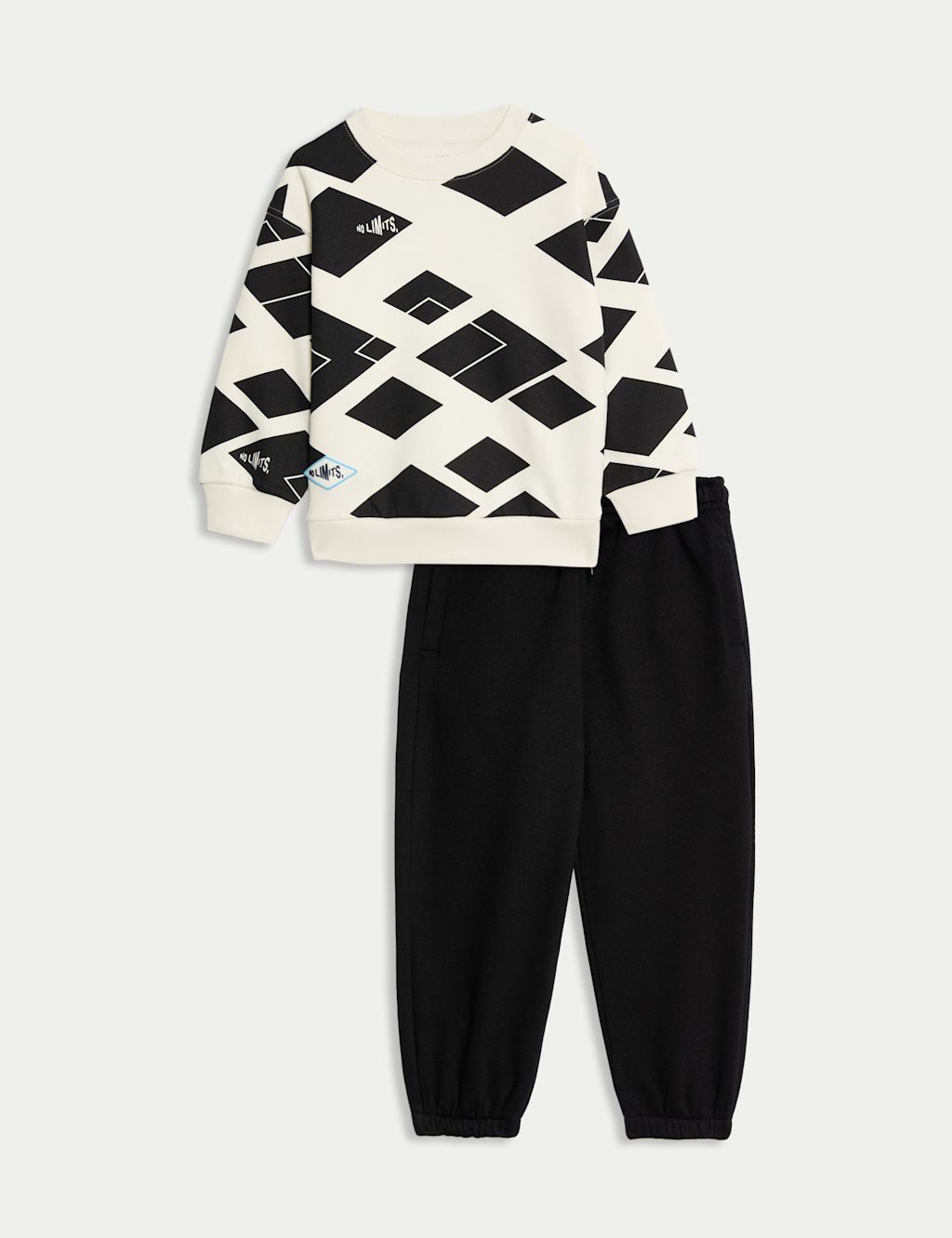M&S Cotton Rich Graphic Top & Bottom Outfit (2-8 Yrs) - 2-3 Y - Black Mix, Black Mix
