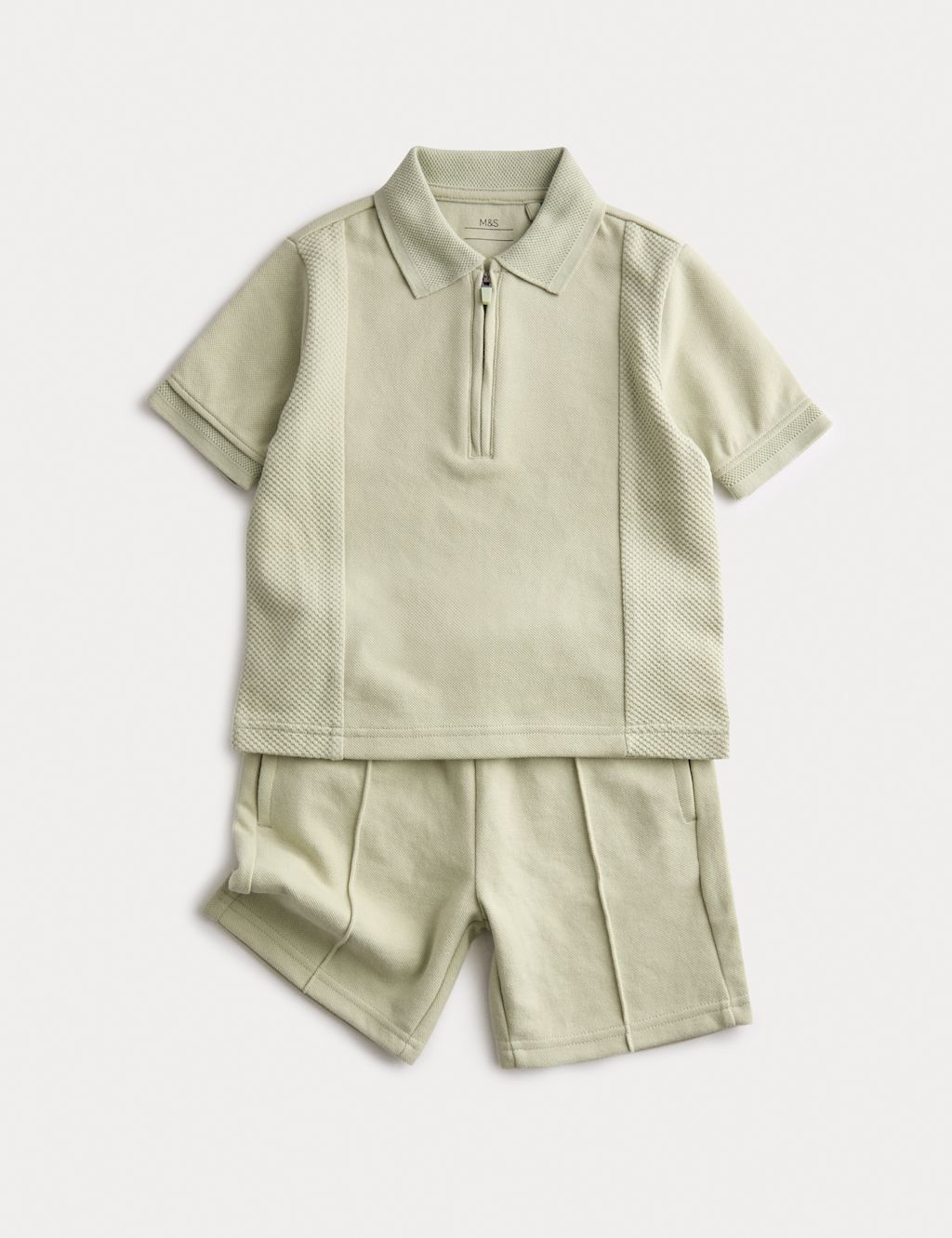 M&S 2 Piece Pique Polo & Short Set (1-8 Yrs) - 2-3 Years - Light Green, Light Green