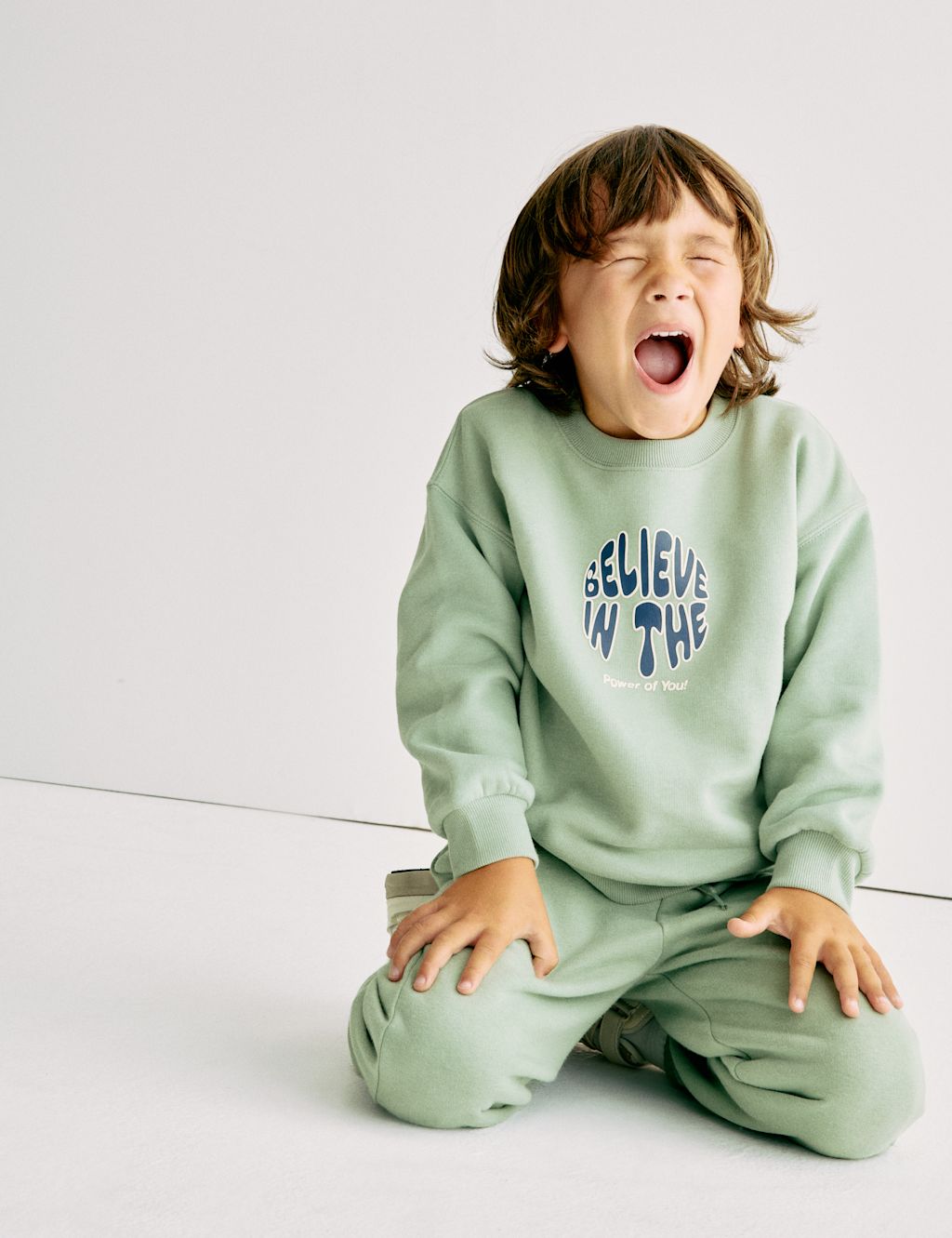 M&S Cotton Rich Graphic Sweatshirt (2-8 Yrs) - 2-3 Y - Pale Green, Pale Green