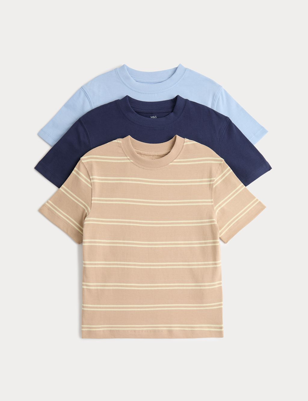 M&S 3 Pack Pure Cotton T-Shirts (2-8 Yrs) - 5-6 Years - Navy Mix, Navy Mix