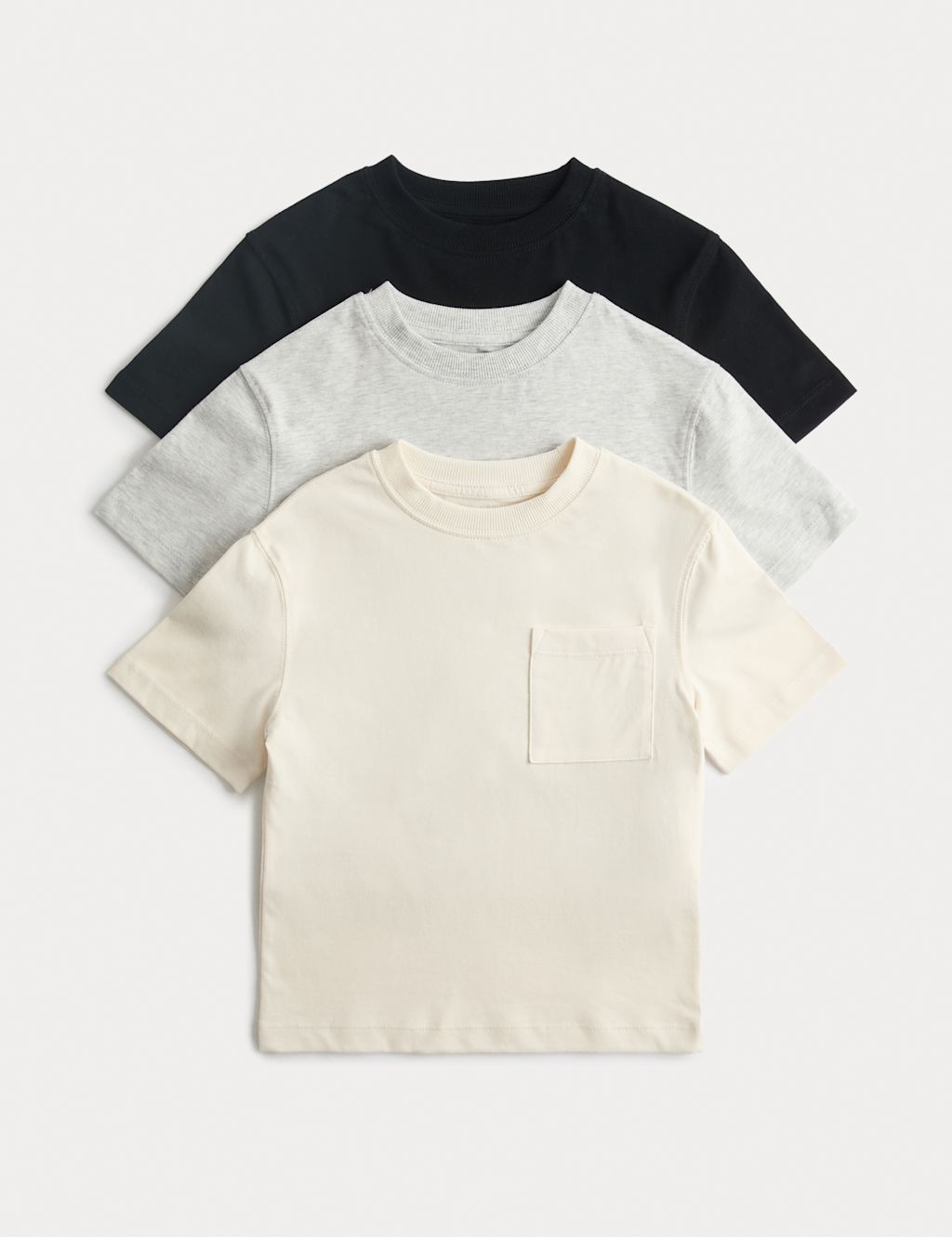 M&S 3 Pack Pure Cotton T-Shirts (2-8 Yrs) - 6-7 Years - Cream Mix, Cream Mix