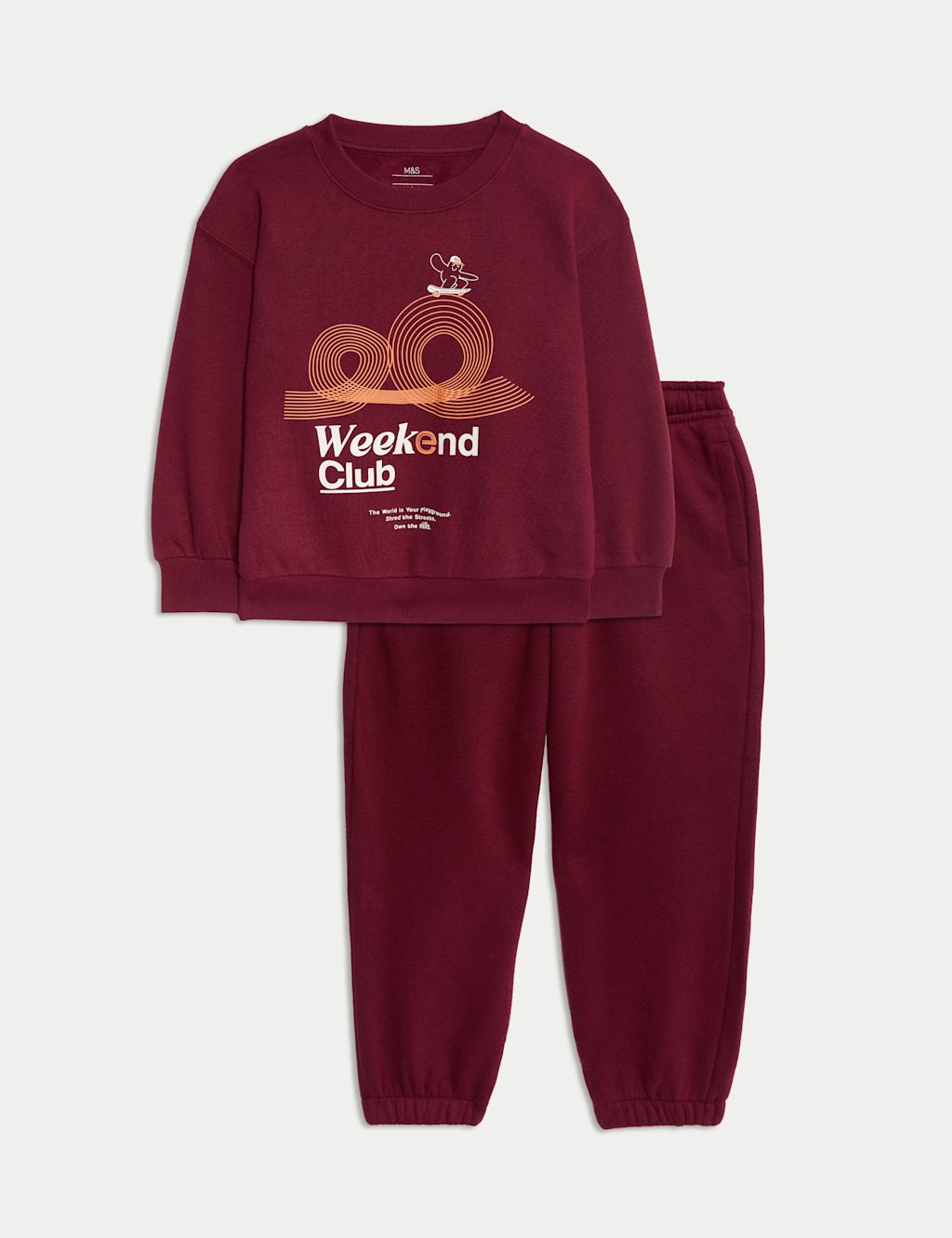 M&S Cotton Rich Everyday Top & Bottom Outfit (2-8 Yrs) - 3-4 Y - Burgundy, Burgundy