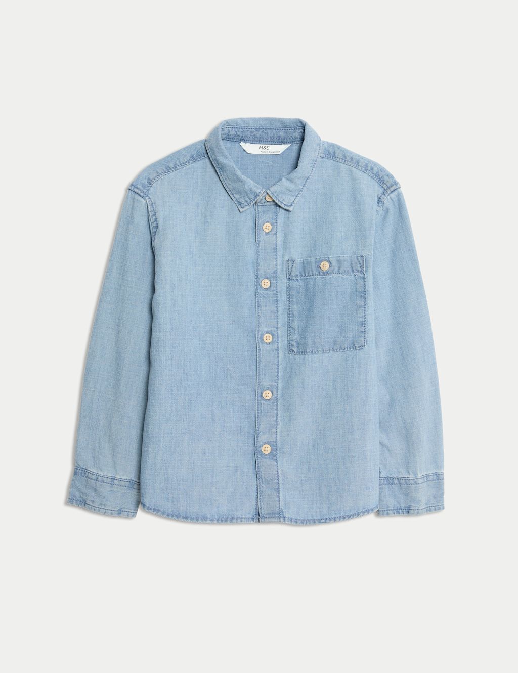M&S Pure Cotton Shirt (2-8 Yrs) - 4-5 Y - Blue, Blue