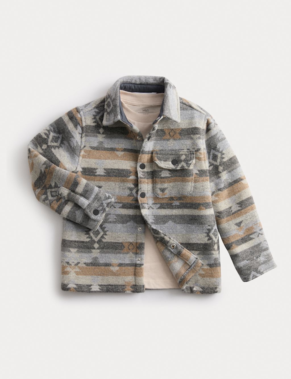 M&S Patterned Shirt & T-Shirt Set (2-8 Yrs) - 5-6 Y - Neutral, Neutral