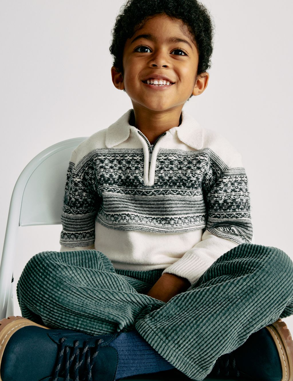 M&S Cotton Blend Fair Isle Half Zip Jumper (1-10 Yrs) - 4-5 Y - Cream Mix, Cream Mix