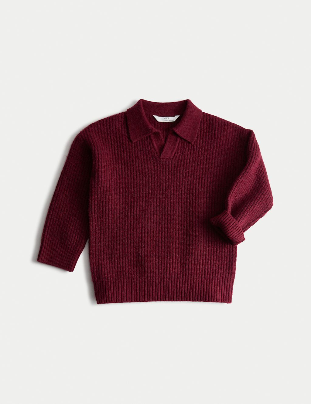 M&S Cotton Blend Knitted Collared Jumper (2-8 Yrs) - 2-3 Y - Claret, Claret