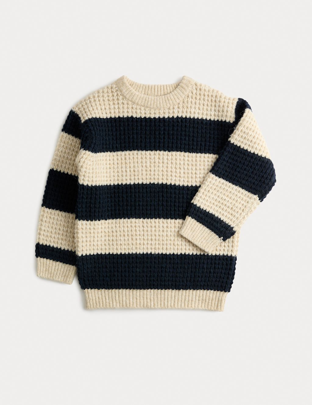 M&S Striped Crew Neck Knitted Jumper (1-8 Yrs) - 12-18 - Navy Mix, Navy Mix