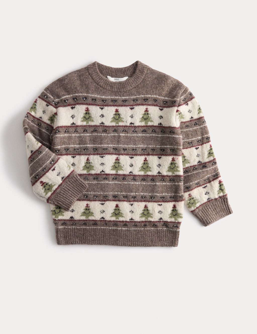 M&S Fair Isle Christmas Tree Jumper (2-8 Yrs) - 3-4 Y - Cream Mix, Cream Mix