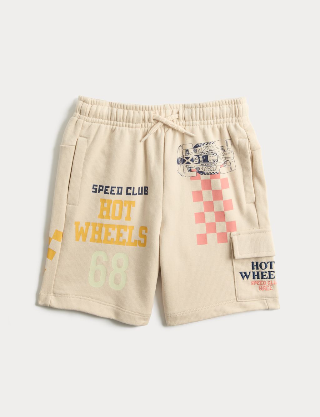 M&S Cotton Rich Hot Wheels&trade; Shorts (2-8 Yrs) - 2-3 Years - Cream, Cream