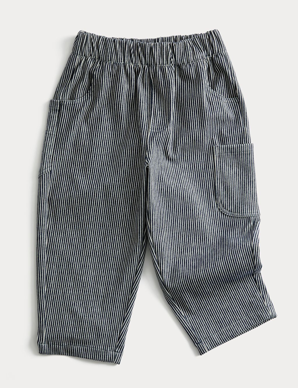 M&S Barrel Fit Cotton Blend Striped Trousers (1-8 Yrs) - 5-6 Years - Navy Mix, Navy Mix