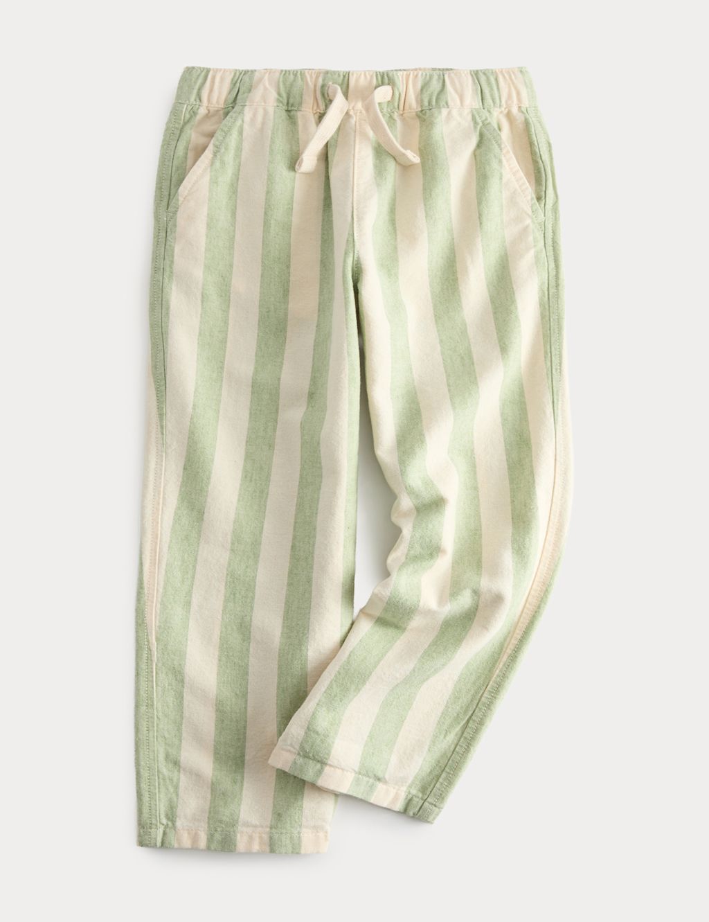 M&S Cotton Rich Striped Trousers with Linen (2-8 Yrs) - 2-3 Years - Green Mix, Green Mix