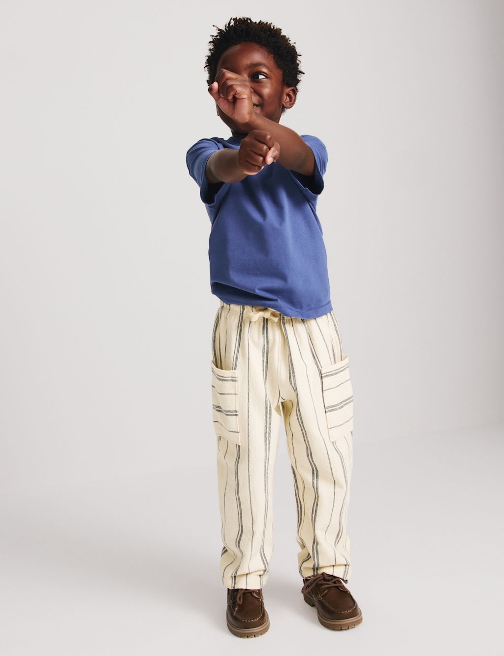 M&S Pure Cotton Textured Striped Trousers (2-8 Yrs) - 5-6 Years - Cream Mix, Cream Mix