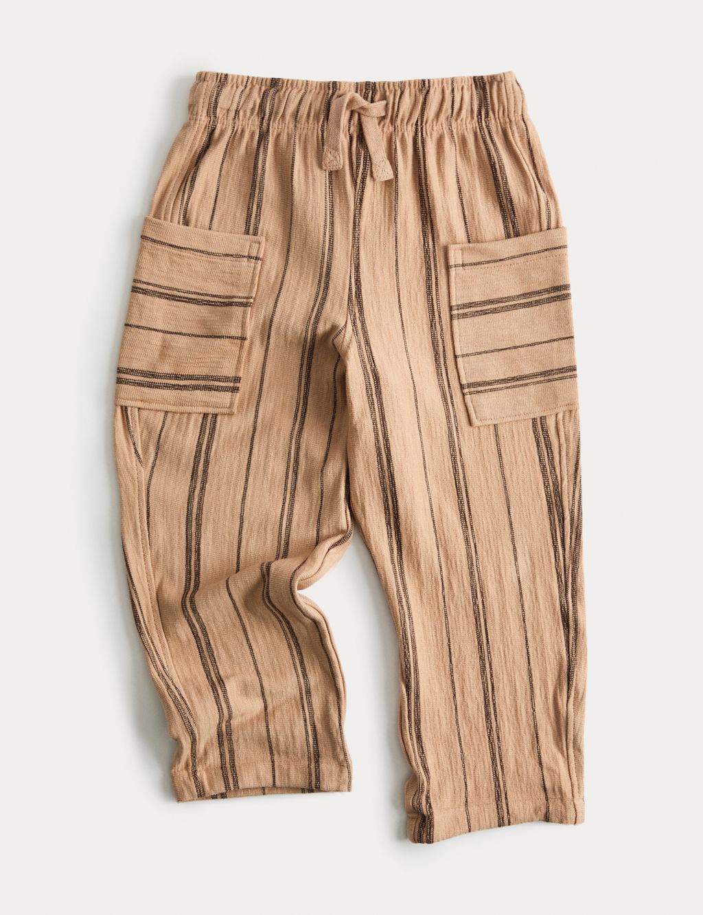 M&S Pure Cotton Textured Striped Trousers (2-8 Yrs) - 6-7 Years - Brown Mix, Brown Mix