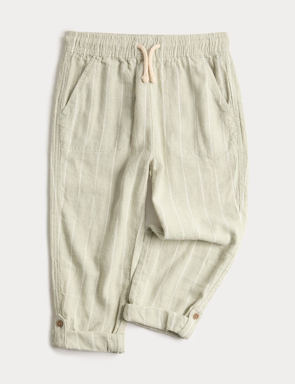 M&S Linen Rich Trousers (2-8 Yrs) - 4-5 Years - Green Mix, Green Mix