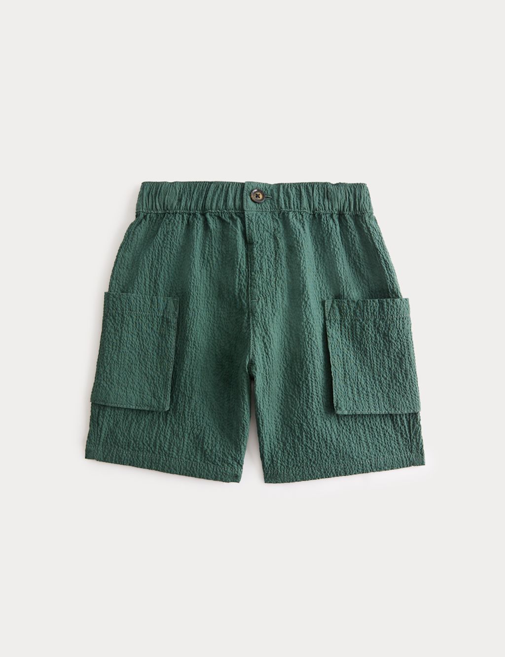 M&S Cotton Rich Seersucker Cargo Shorts (2-8 Yrs) - 7-8 Years - Dark Green, Dark Green