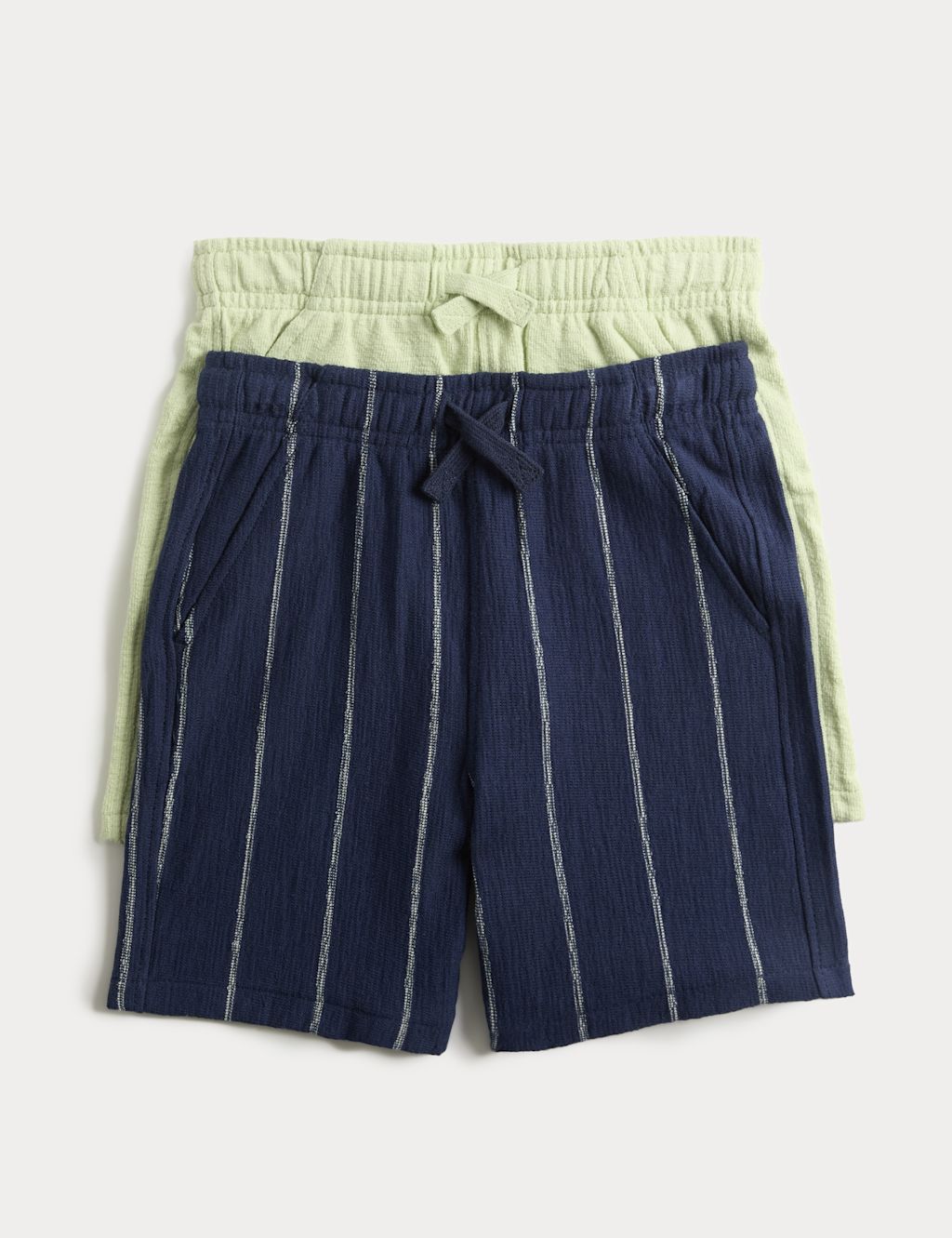 M&S 2 Pack Pure Cotton Textured Shorts (2-8 Yrs) - 2-3 Years - Navy Mix, Navy Mix