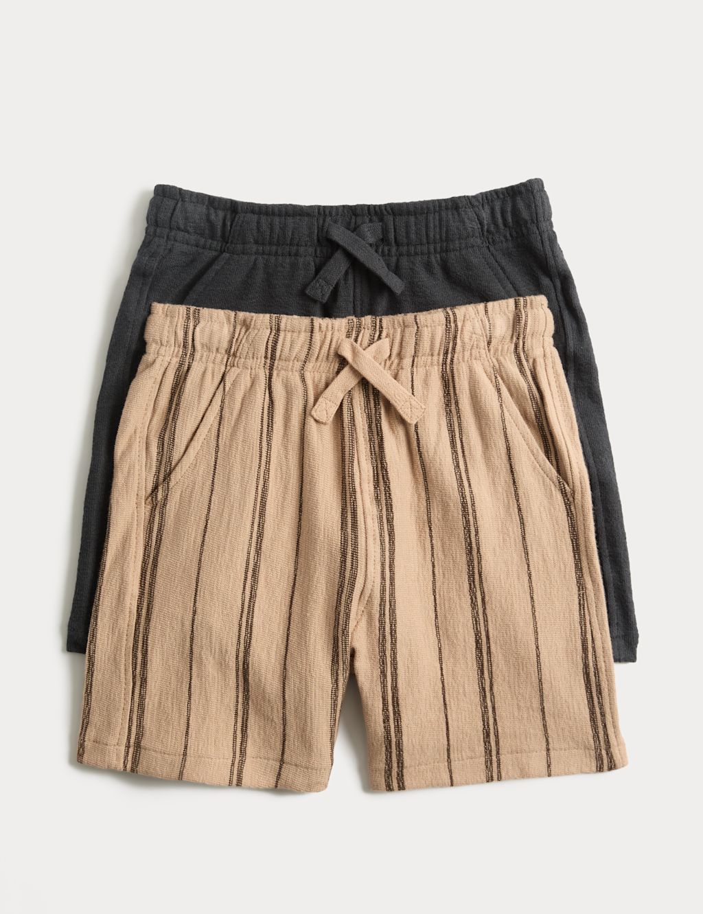 M&S 2 Pack Pure Cotton Textured Shorts (2-8 Yrs) - 2-3 Years - Brown Mix, Brown Mix