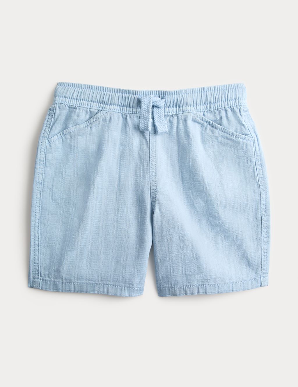 M&S Pure Cotton Textured Shorts (2-8 Yrs) - 6-7 Years - Pale Blue, Pale Blue