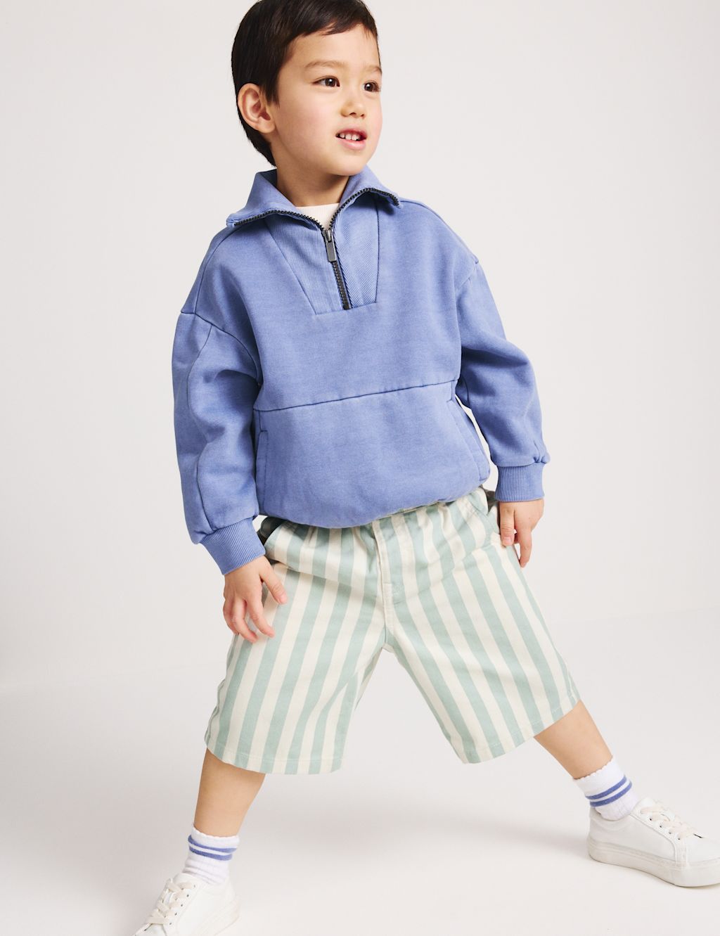 M&S Pure Cotton Denim Striped Shorts (2-8 Yrs) - 2-3 Years - Blue Mix, Blue Mix