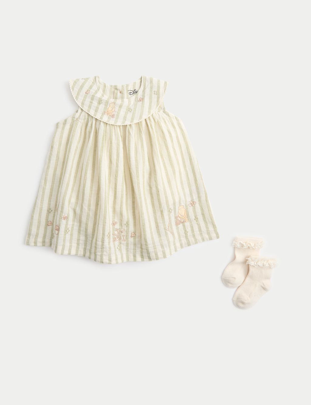 M&S 2 Piece Winnie The Pooh&trade; Dress with Socks (0-24 Mths) - 0-3 Months - Green Mix, Green Mix