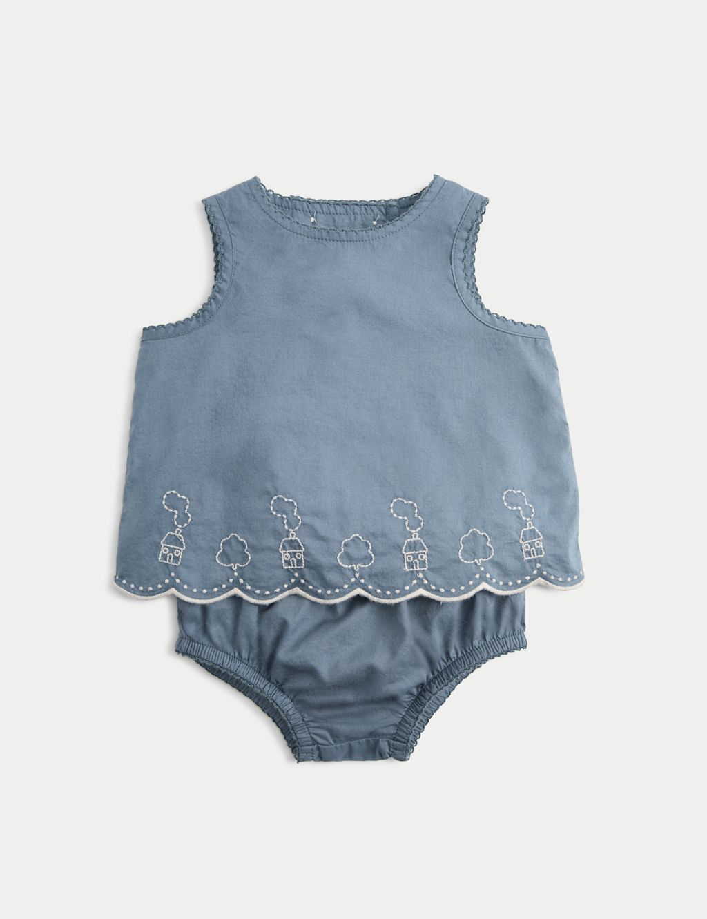 M&S 2 Piece Pure Cotton Embroidered Outfit (0-12 Mths) - Newborn - Dark Petrol, Dark Petrol