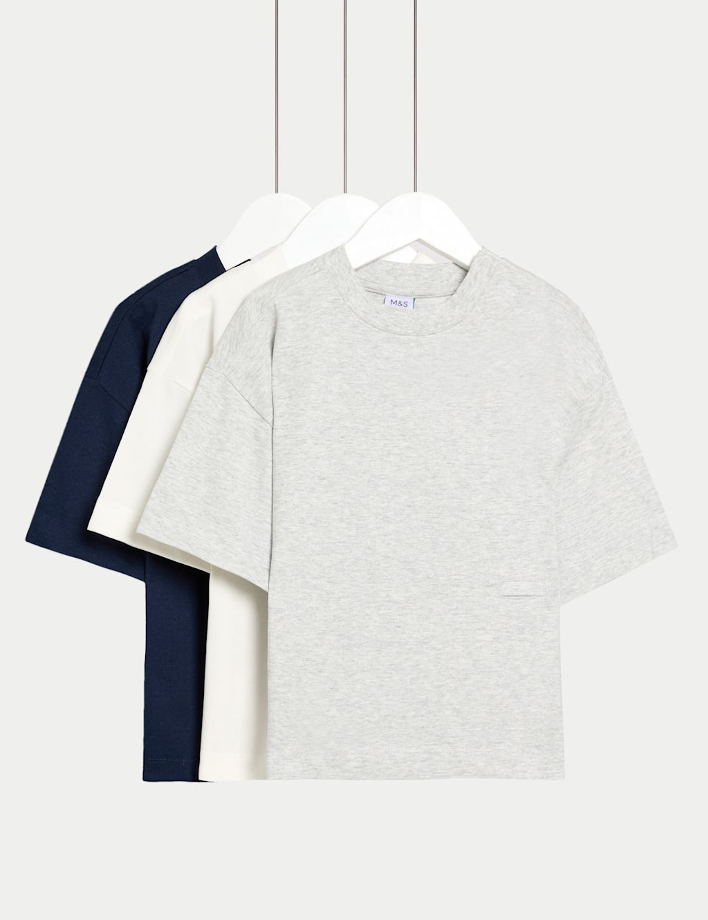 M&S 3pk Adaptive Pure Cotton T-Shirts (2-16 Yrs) - 10-11 - Grey Mix, Grey Mix
