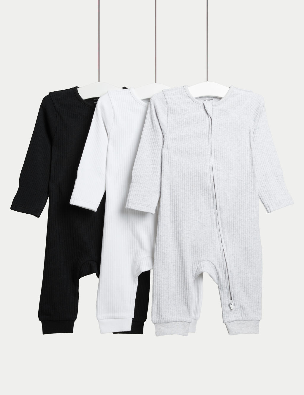 M&S 3pk Cotton Rich Footless Sleepsuits (0-3 Yrs) - TINY - Black Mix, Black Mix