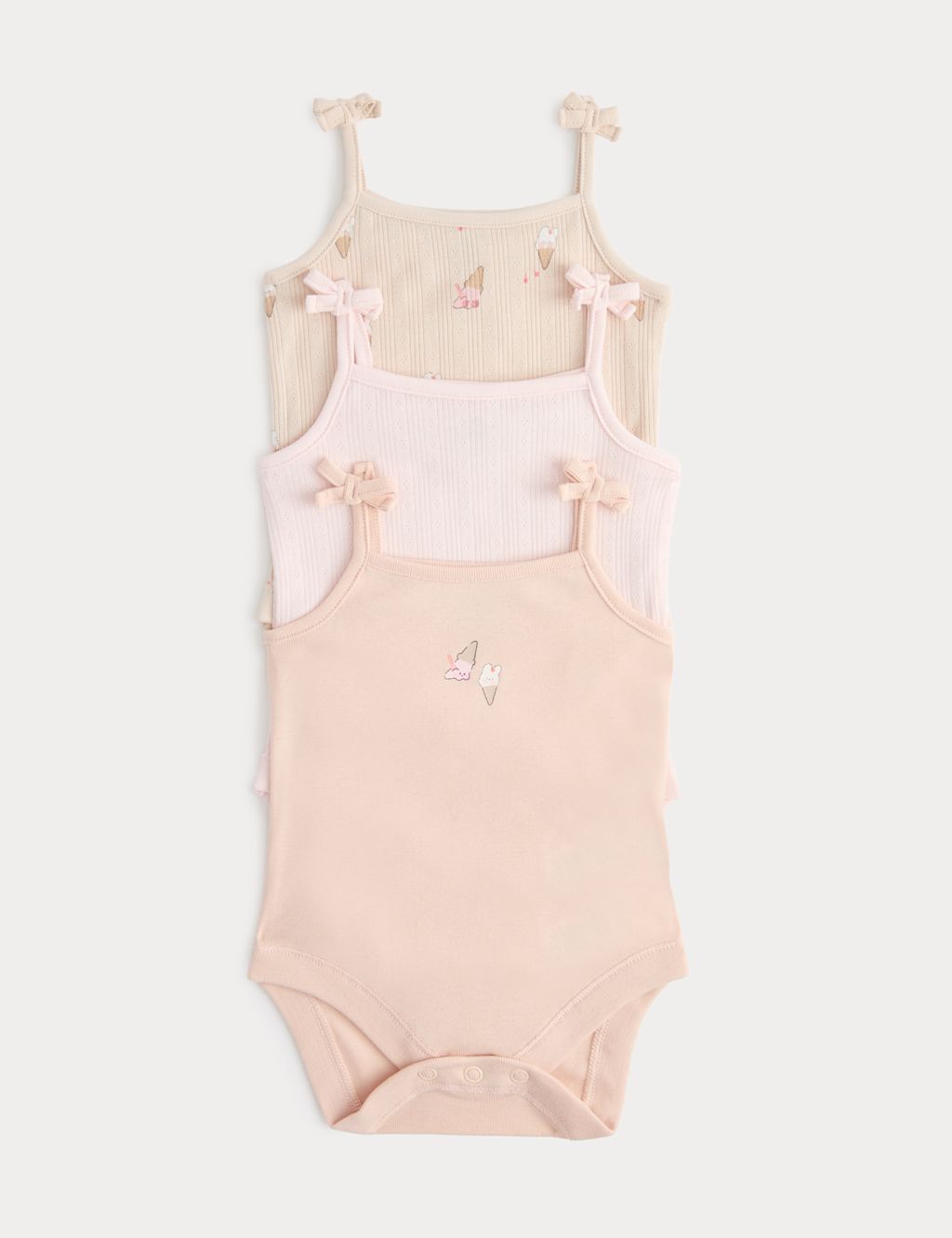 M&S 3 Pack Pure Cotton Ice Cream Bodysuits (0-36 Mths) - 1 Months - Pink, Pink