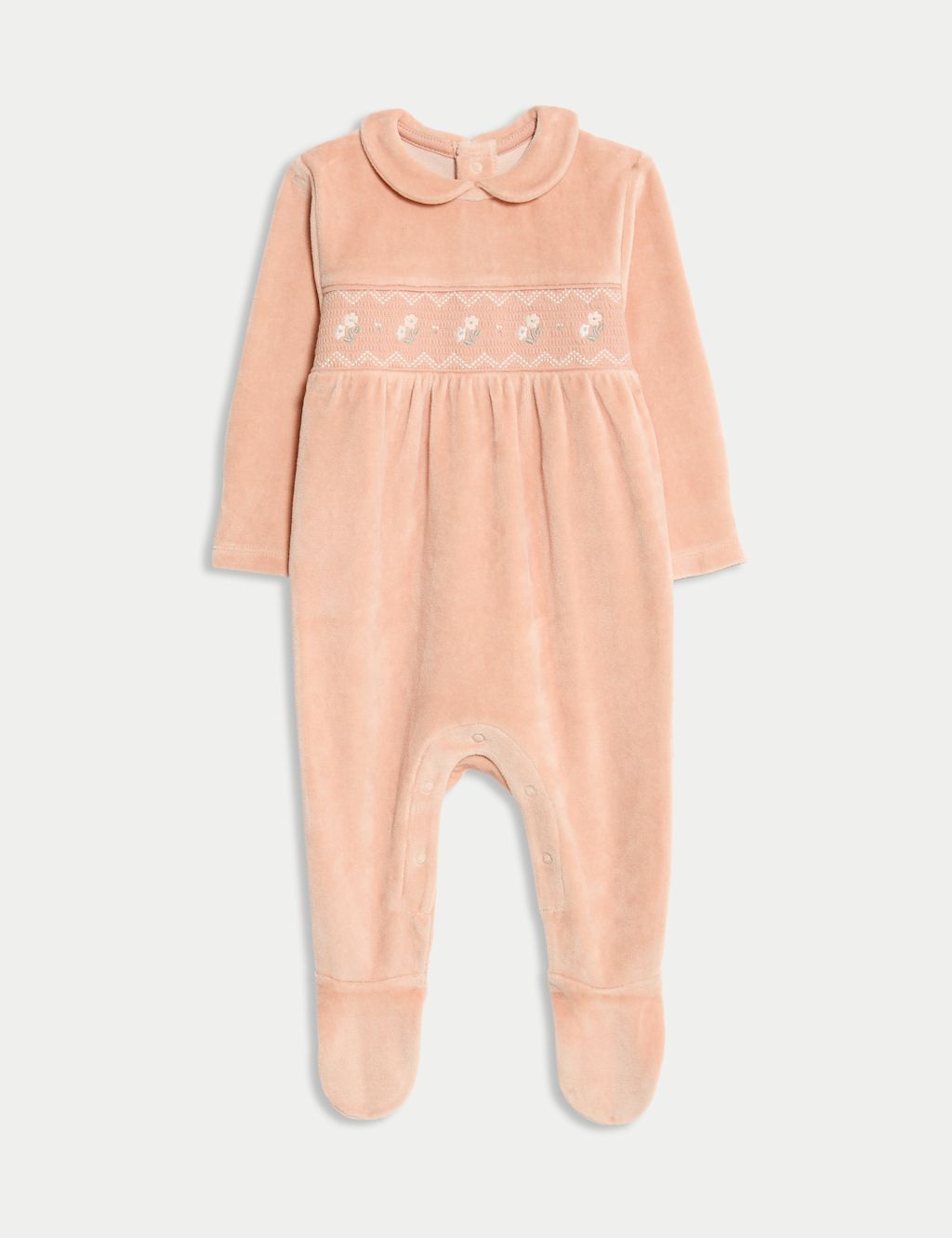 M&S Cotton Rich Velour Sleepsuit (0 Mths-3 Yrs) - 0-3 M - Blush, Blush
