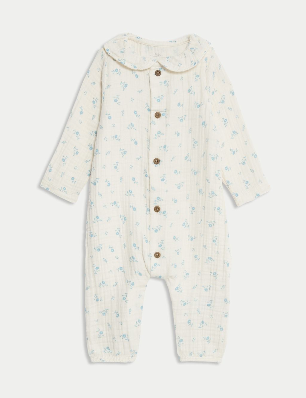 M&S Pure Cotton Floral All in One (0-12 Mths) - 0-3 M - Ivory Mix, Ivory Mix