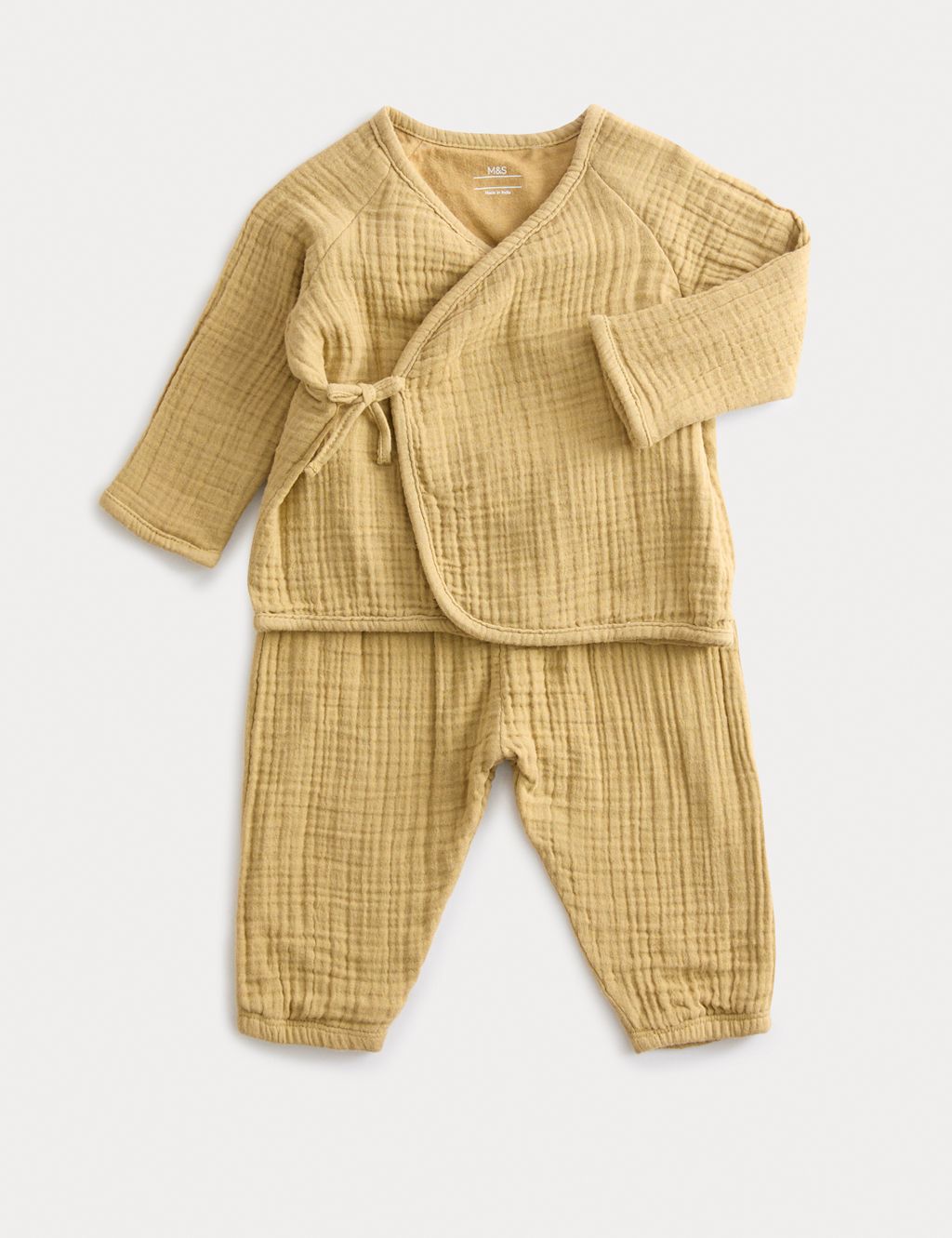 M&S 2pc Pure Cotton Wrap Outfit (7lbs-2 Yrs) - 6-9 M - Sand Mix, Sand Mix