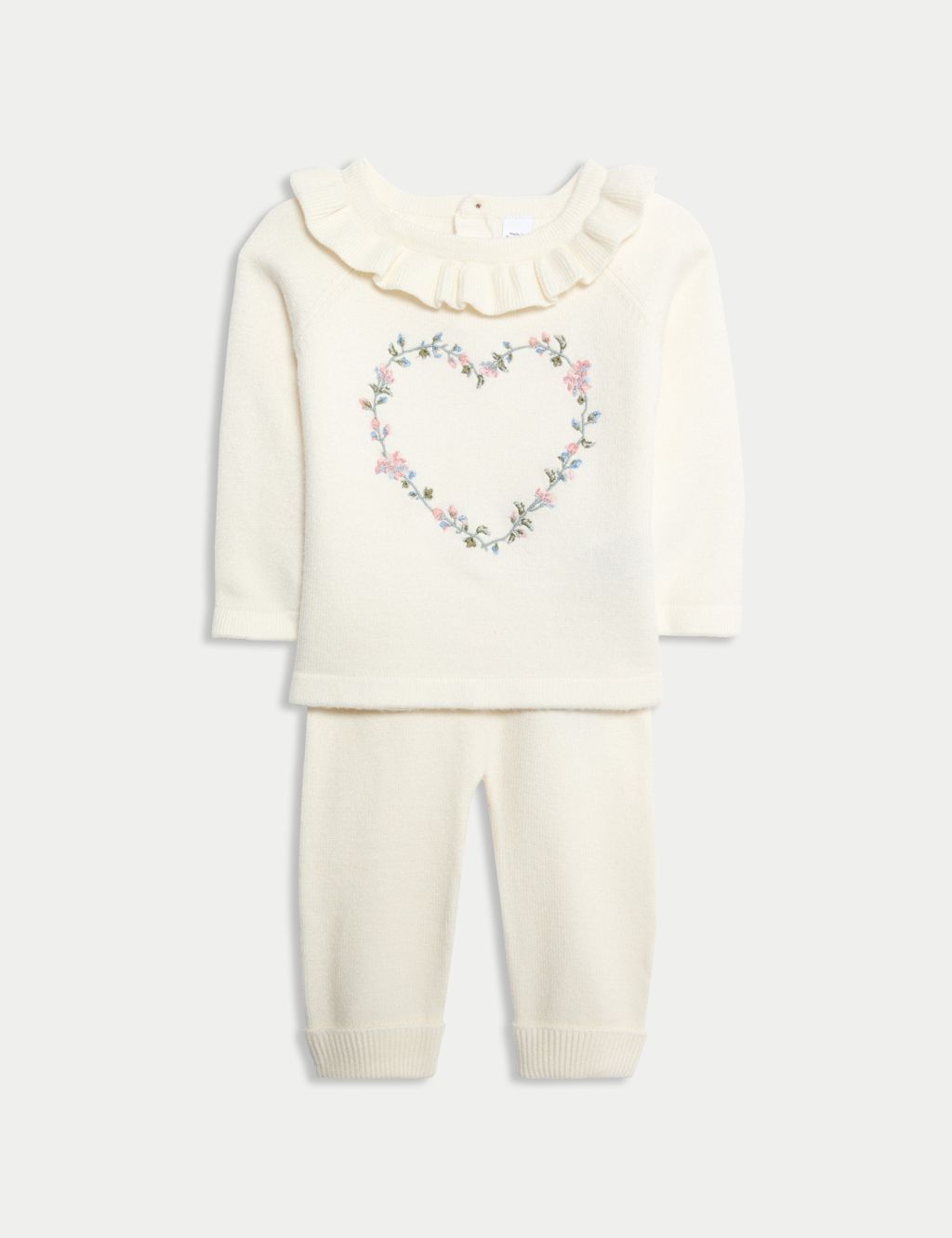 M&S 2pc Knitted Floral Heart Outfit (0-12 Mths) - 3-6 M - Ivory Mix, Ivory Mix