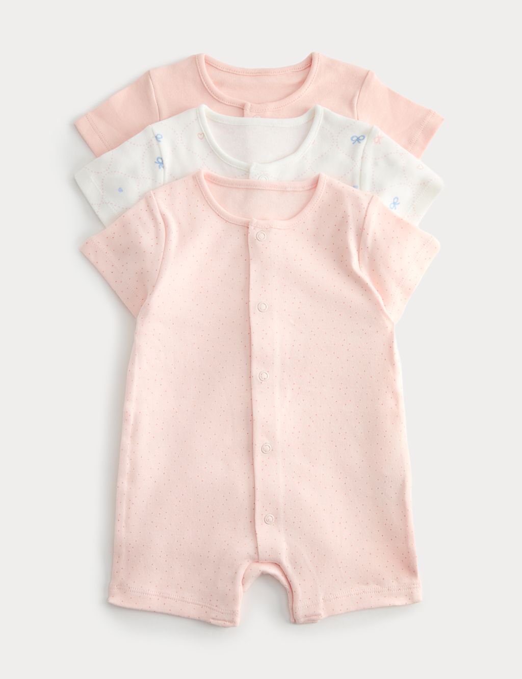M&S 3 Pack Pure Cotton Rompers (7lbs-3 Yrs) - 0-3 Months - Pink Mix, Pink Mix