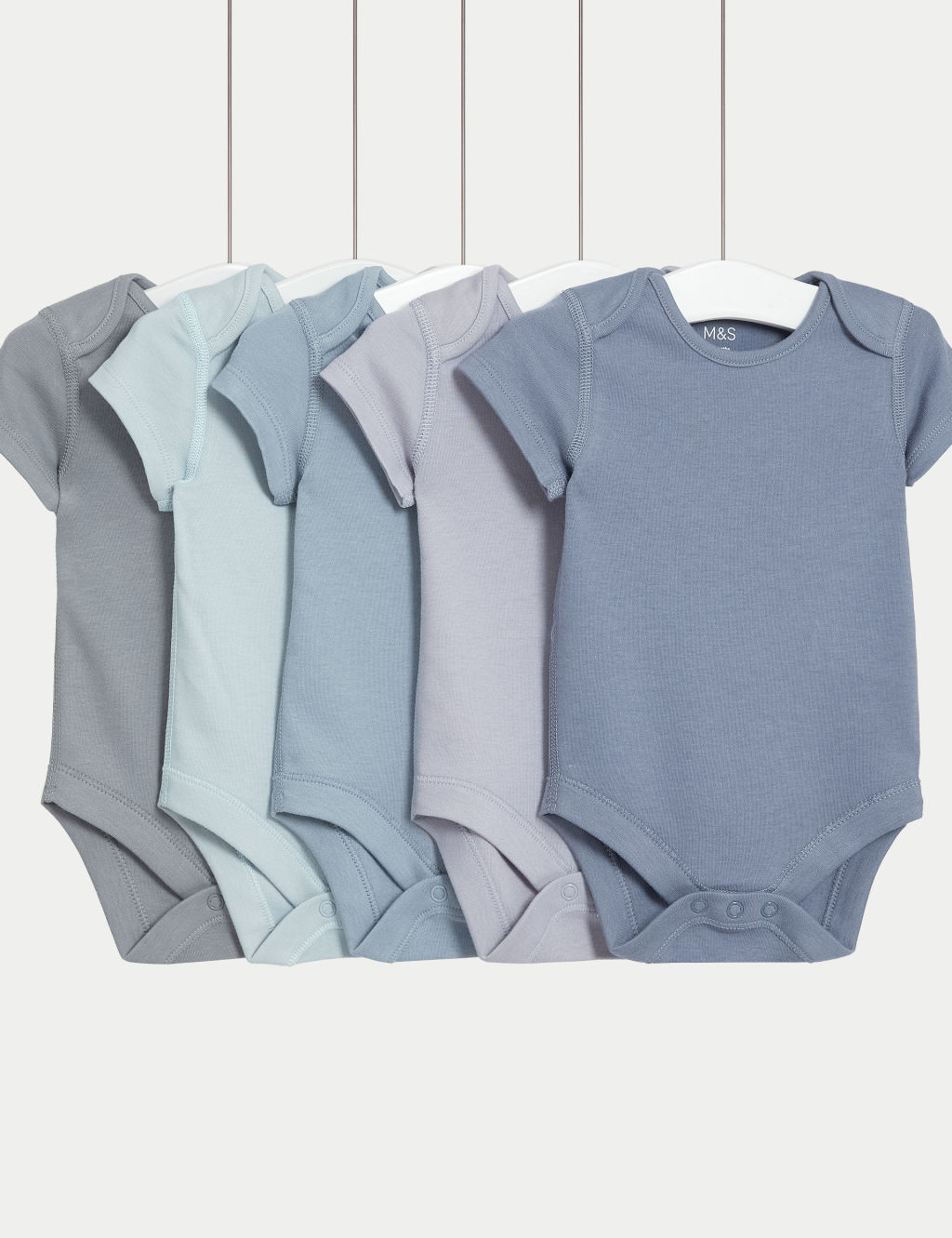 M&S 5pk Pure Cotton Bodysuits (6½lbs-3 Yrs) - TINY - Blue Mix, Blue Mix