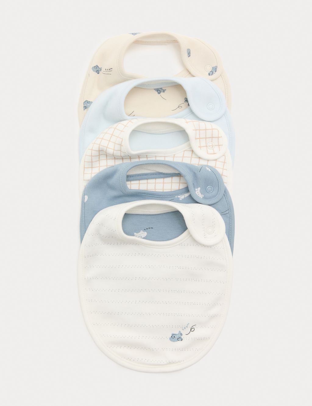 M&S 5 Pack Cotton Rich Plane Print Dribble Bibs - Blue Mix, Blue Mix