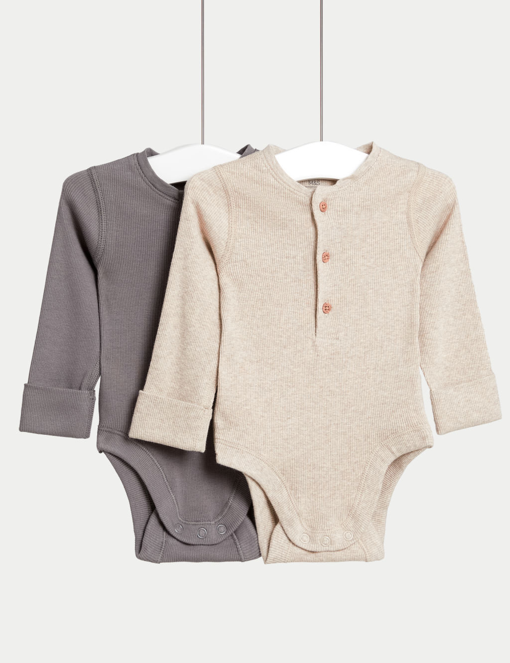 M&S 2 Pack Pure Cotton Bodysuits (0-3 Yrs) - 18-24 - Mid Grey, Mid Grey