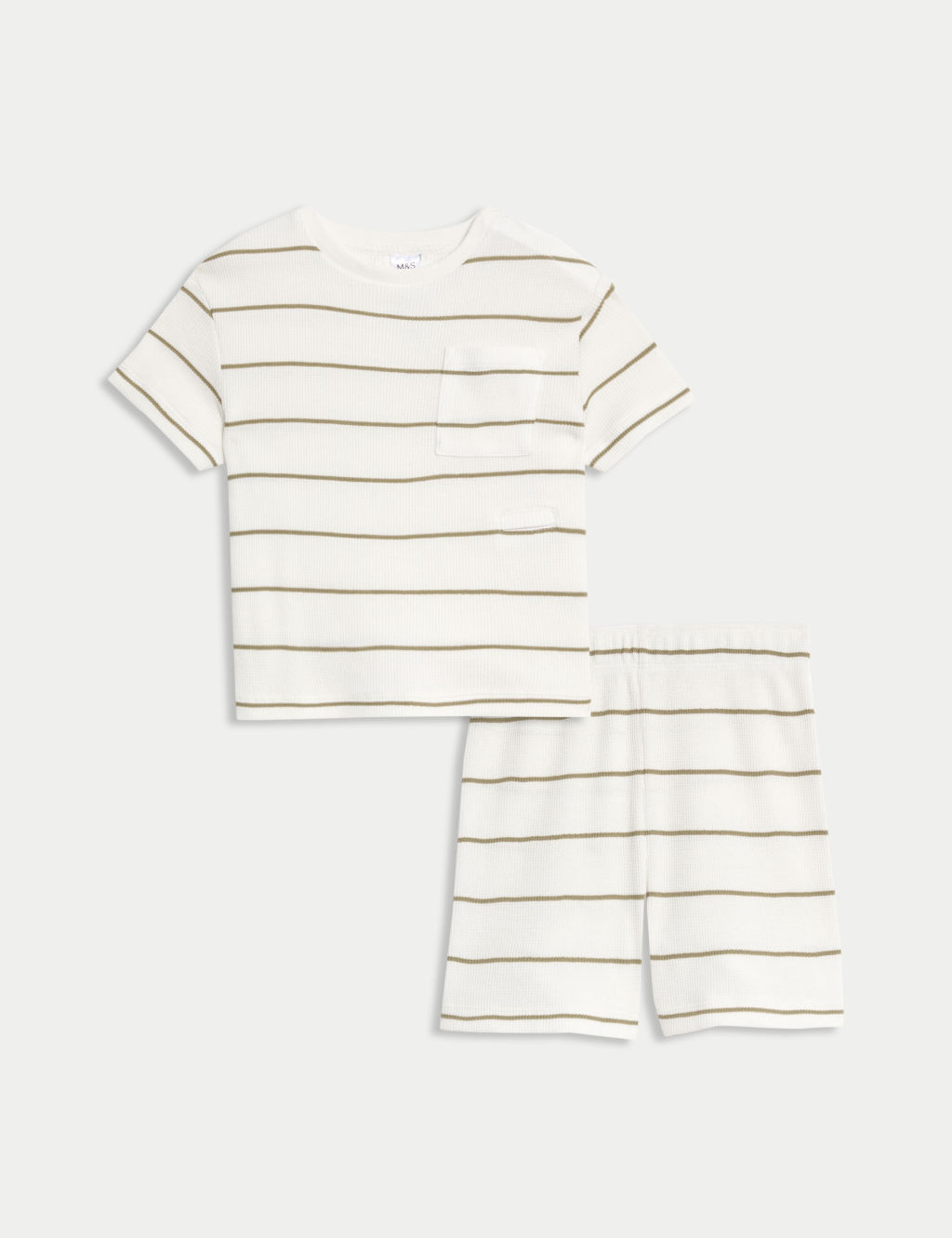 M&S Adaptive Cotton Blend Waffle Striped Pyjamas (1-16 Yrs) - 1-2YREG - Neutral, Neutral