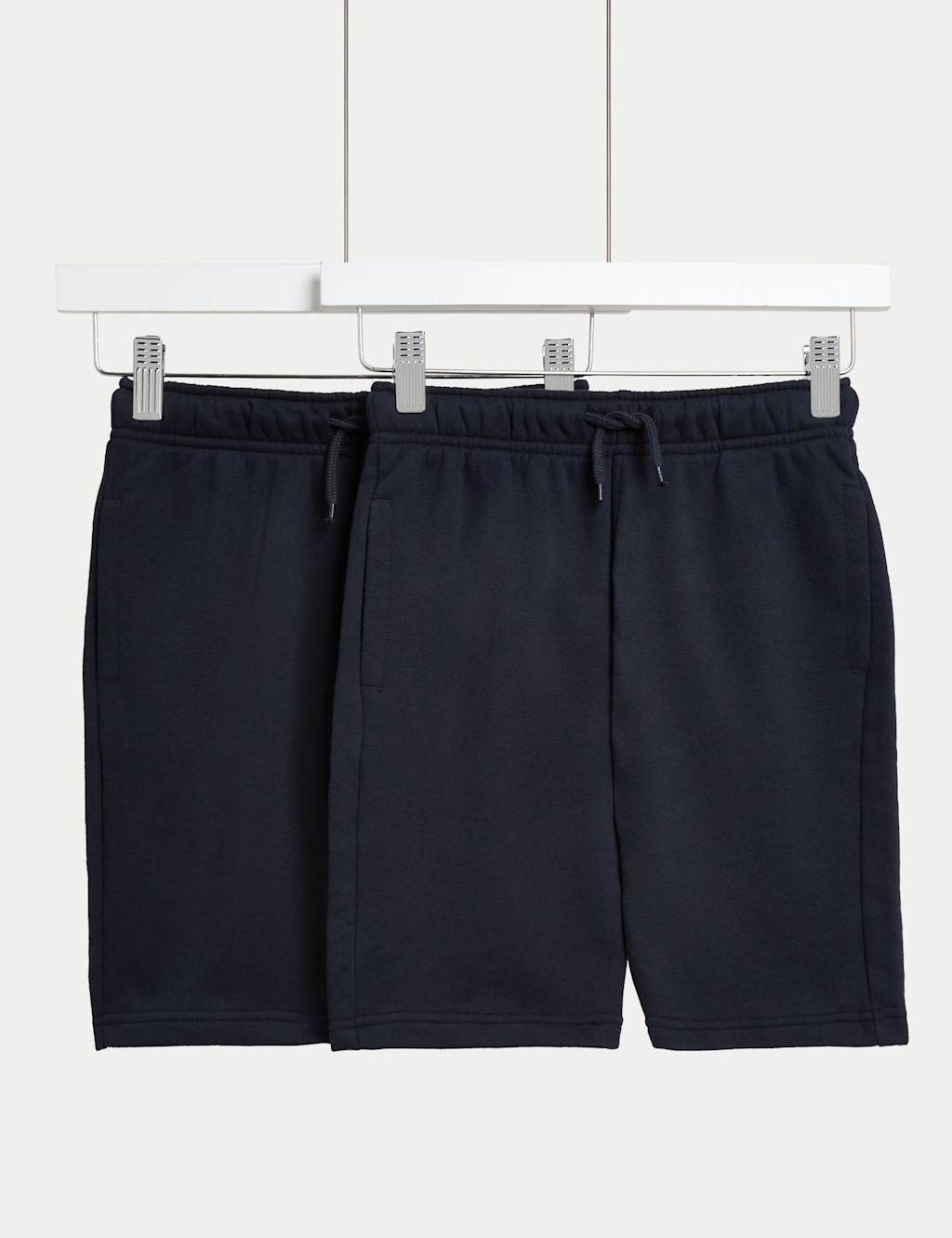 M&S 2 Pack Adaptive Cotton Rich Plain Shorts (2-16 Yrs) - 14-15 - Navy, Navy