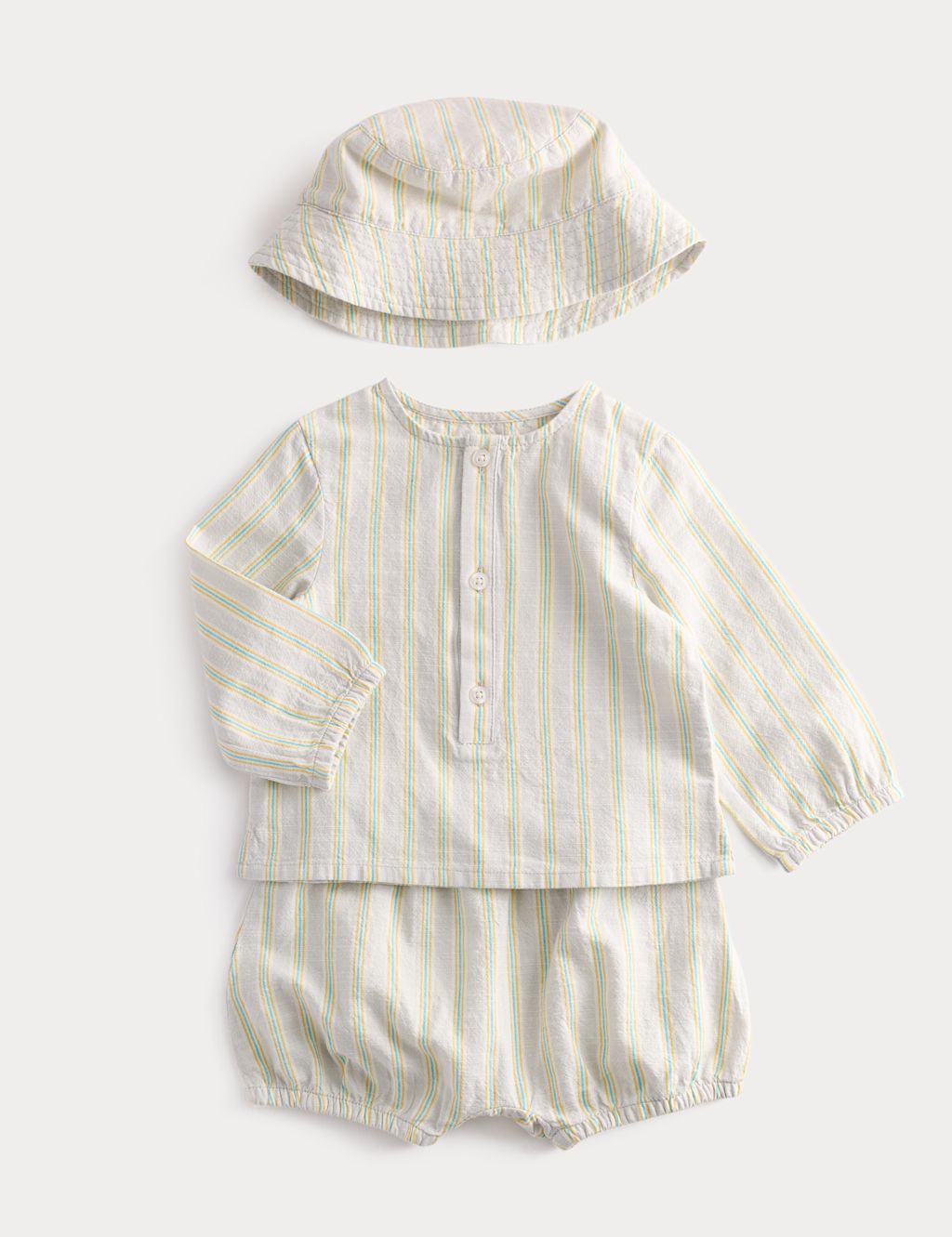 M&S 3 Piece Pure Cotton Striped Outfit (7lbs-2 Yrs) - 0-3 Months - Light Duck Egg, Light Duck Egg