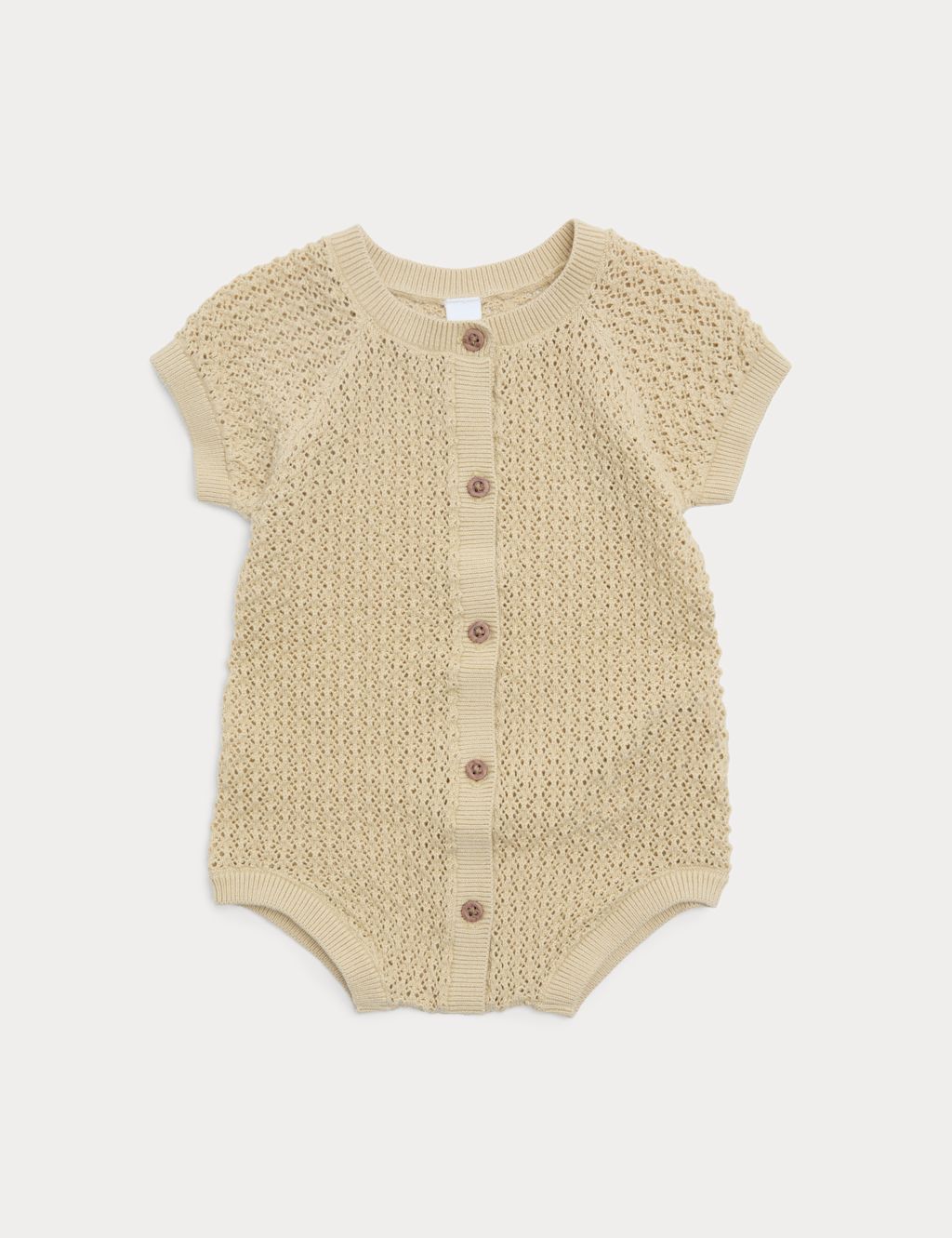 M&S Pure Cotton Unisex Knitted Romper (7lbs-2 Yrs) - 3-6 Months - Pale Gold, Pale Gold