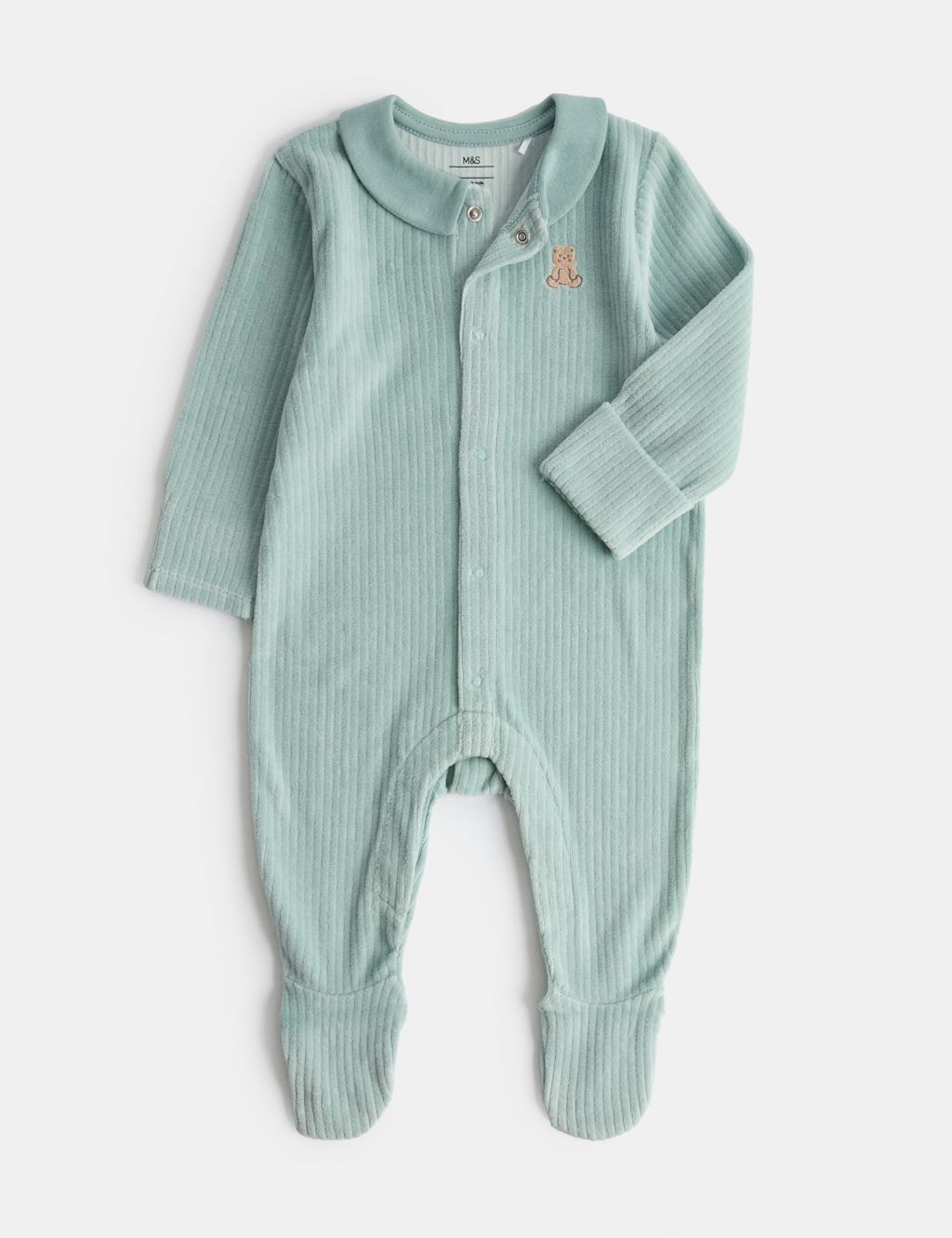 M&S Velour Sleepsuit (0-12 Mths) - 0-3 Months - Light Mint, Light Mint