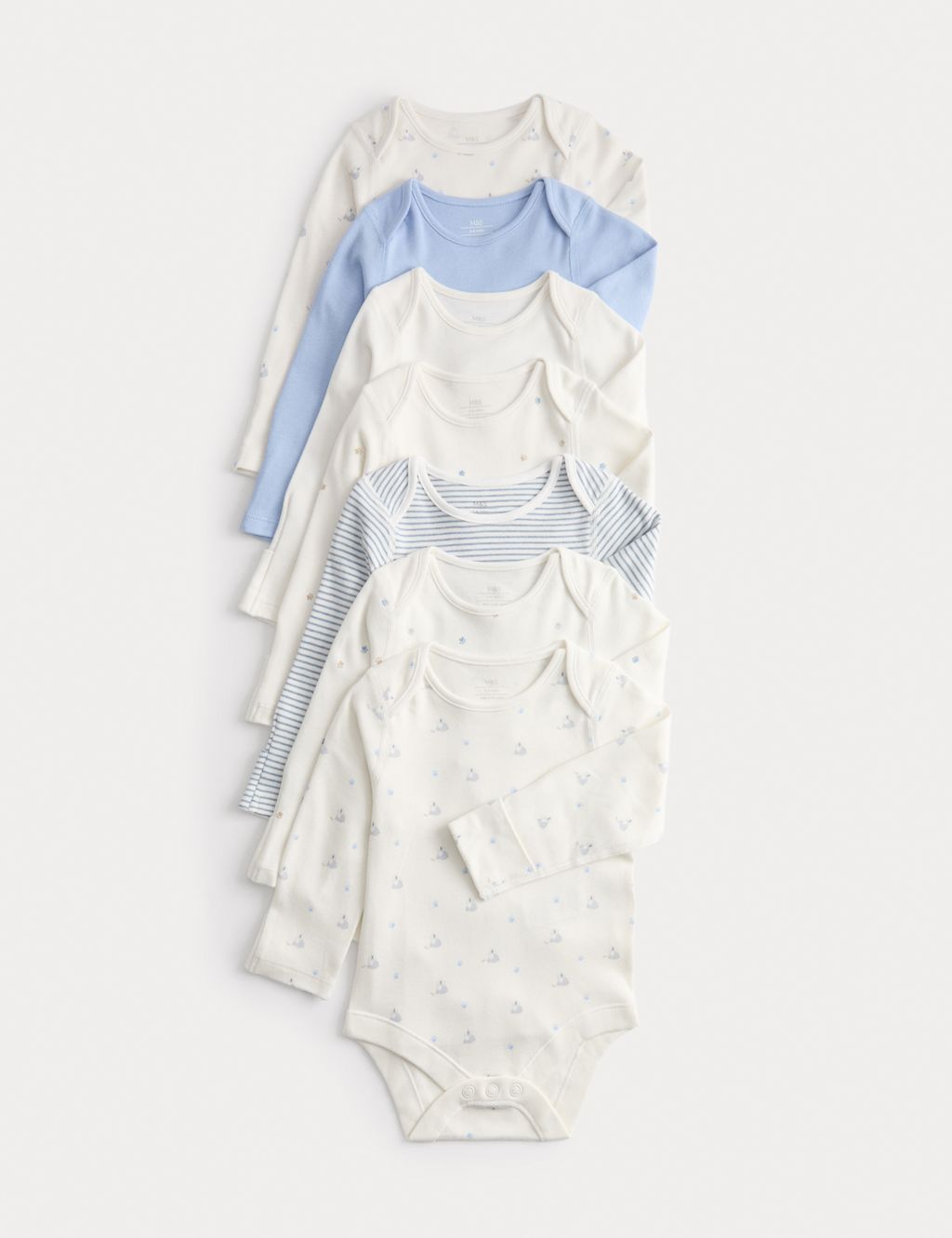 M&S 7pk Cotton Rich Bodysuits (0-3 Yrs) - 0-3 M - Blue Mix, Blue Mix