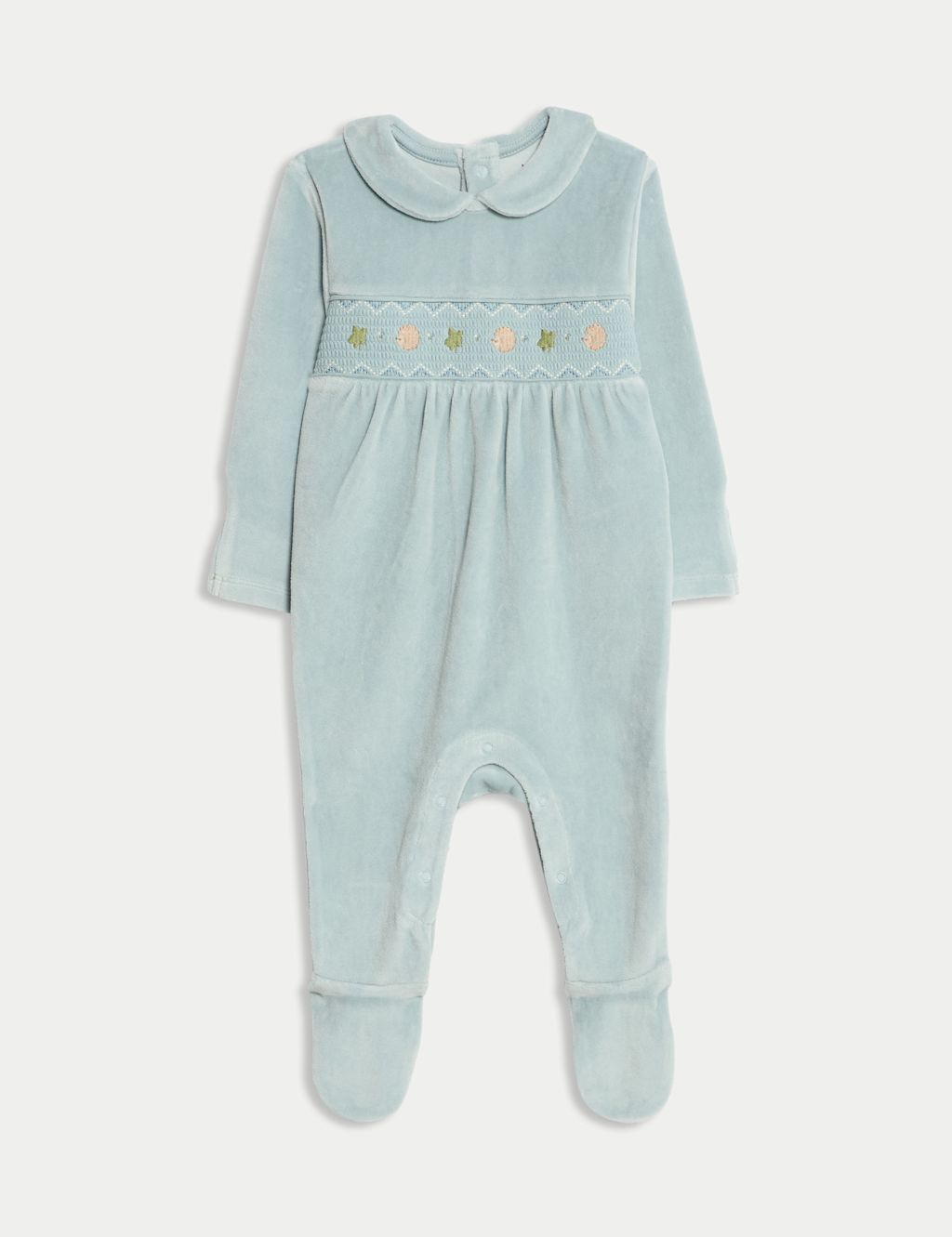 M&S Cotton Rich Velour Sleepsuit (0 Mths-3 Yrs) - 0-3 M - Blue Mix, Blue Mix
